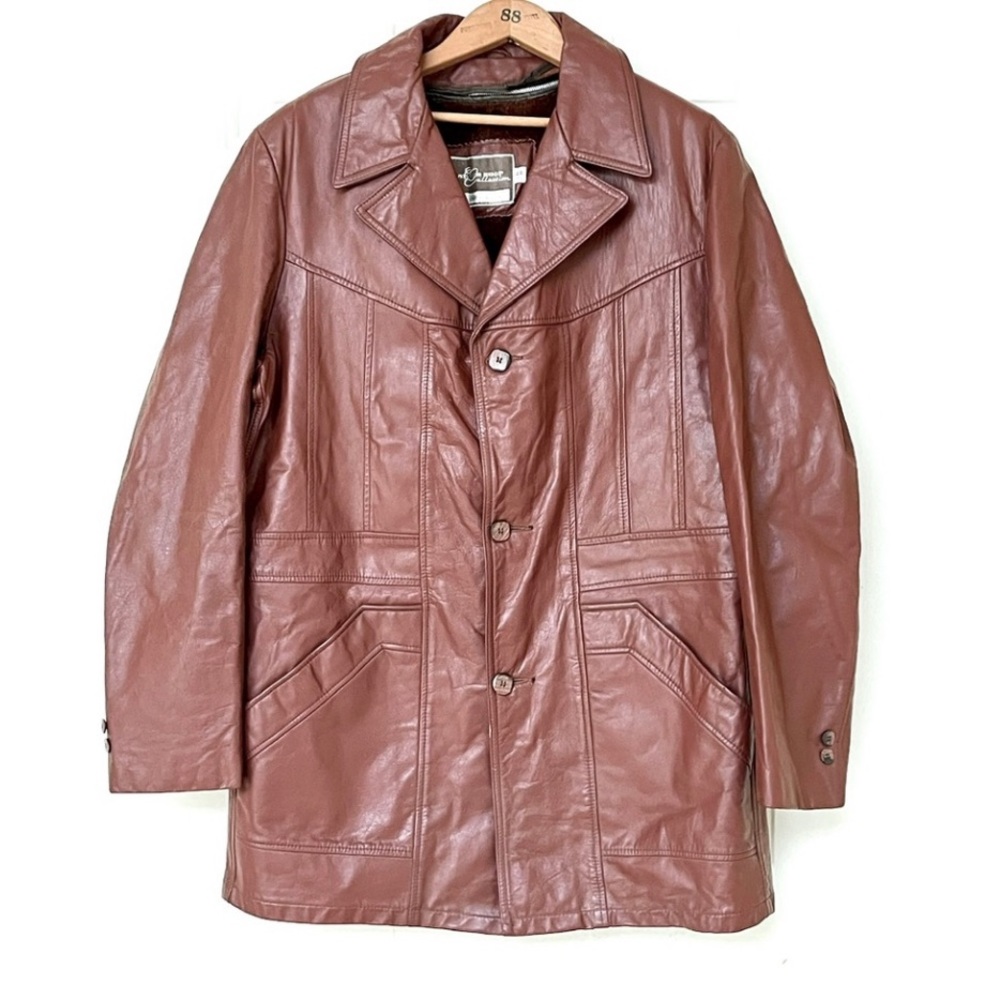 Vintage Sears Leather Shop 70s/80s Russet Leather coat w/zip out vest *EVC